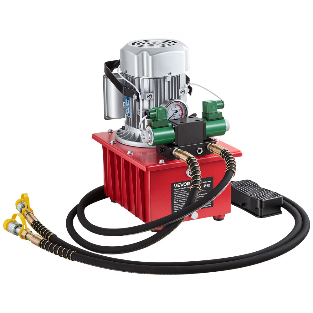 VEVOR Electric Driven Hydraulic Pump, 750W 10,000 PSI, 120V Double Acting Hydraulic Pump Power Pack Unit, Solenoid Valve with Pedal Switch, 2.1 Gal / 8L, for Punching, Bending, Double Acting Cylinders