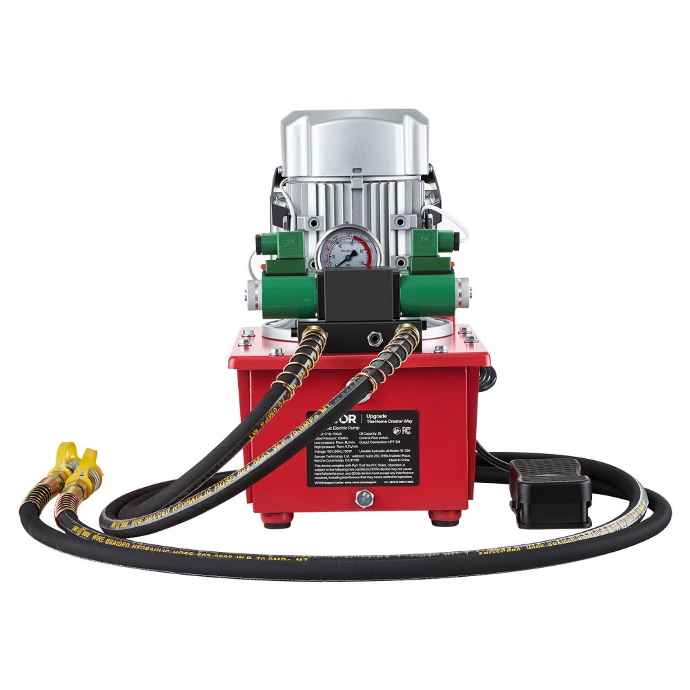 VEVOR Electric Driven Hydraulic Pump, 750W 10,000 PSI, 120V Double Acting Hydraulic Pump Power Pack Unit, Solenoid Valve with Pedal Switch, 2.1 Gal / 8L, for Punching, Bending, Double Acting Cylinders