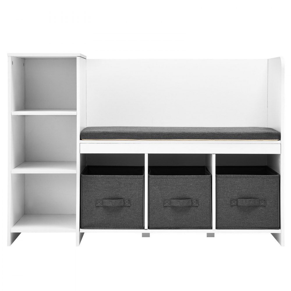VEVOR Kids Reading Nook Bench, Toddler Bookshelf and Bookcase with Detachable Seat Cushion, 6-Cubby Storage Organizer Bench with 3 Drawers, Ideal for Playroom, Bedroom, Living Room or Entryway, White