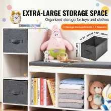 VEVOR Kids Reading Nook Bench, Toddler Bookshelf and Bookcase with Detachable Seat Cushion, 6-Cubby Storage Organizer Bench with 3 Drawers, Ideal for Playroom, Bedroom, Living Room or Entryway, White