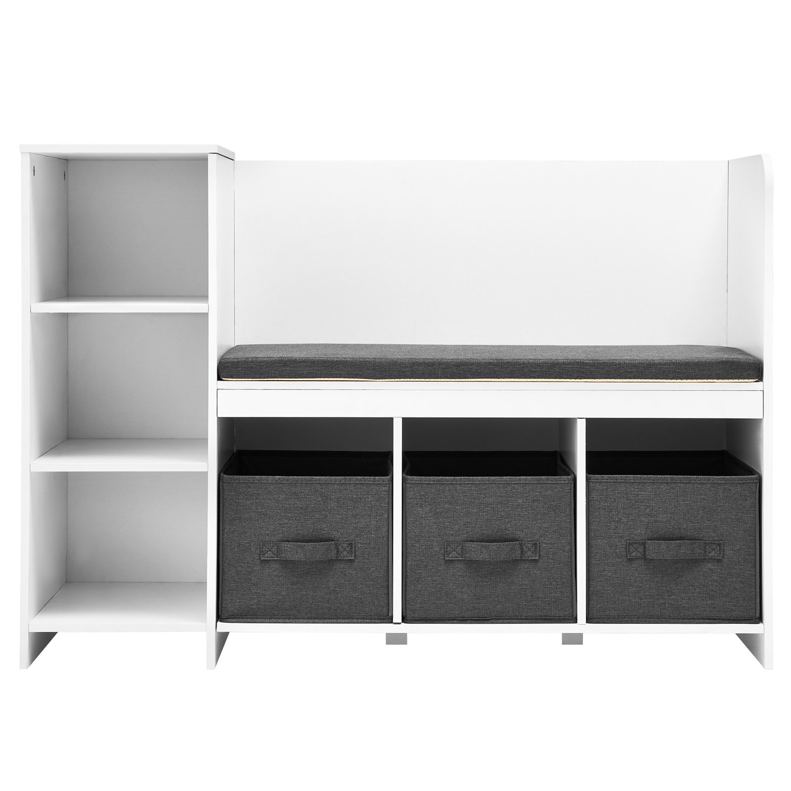 VEVOR Kids Reading Nook Bench, Toddler Bookshelf and Bookcase with Detachable Seat Cushion, 6-Cubby Storage Organizer Bench with 3 Drawers, Ideal for Playroom, Bedroom, Living Room or Entryway, White