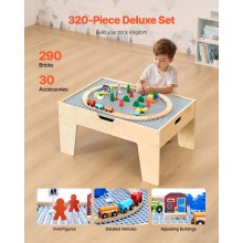 Multi-Purpose Activity Play Table with 290 Building Bricks & 30 PCS Accessories