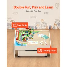 Train Table 100 Pieces Wooden Kids Activity Table with Rolling Storage Drawer