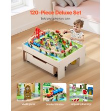 Train Table 100 Pieces Wooden Kids Activity Table with Rolling Storage Drawer