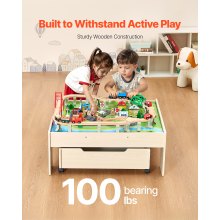 Train Table 100 Pieces Wooden Kids Activity Table with Rolling Storage Drawer