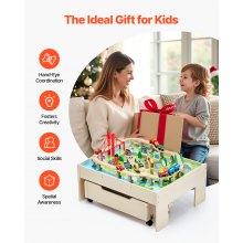 Train Table 100 Pieces Wooden Kids Activity Table with Rolling Storage Drawer