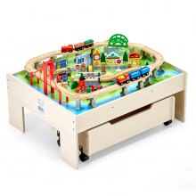 Train Table 100 Pieces Wooden Kids Activity Table with Rolling Storage Drawer