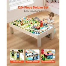 Train Table 120 Pieces Wooden Kids Activity Table with Collapsible Storage Bin