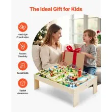 Train Table 120 Pieces Wooden Kids Activity Table with Collapsible Storage Bin