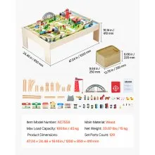 Train Table 120 Pieces Wooden Kids Activity Table with Collapsible Storage Bin