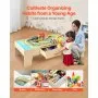 VEVOR Train Table, 62 Multicolor Pieces Wooden Kids Activity Table with Large Storage Drawer, 3-in-1 Wooden Train Set for Playing, Drawing, Reading, Eating, Creative Toy Set for Kids Ages 3+