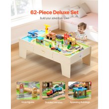 Mesa de tren de 62 piezas de madera para actividades infantiles con cajón grande de almacenamiento