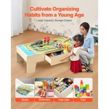 Train Table 62 Pieces Wooden Kids Activity Table with Large Storage Drawer
