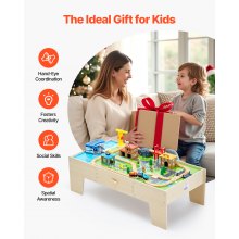 Mesa de tren de 62 piezas de madera para actividades infantiles con cajón grande de almacenamiento