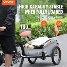 VEVOR-pyörän rahtiperävaunu, 100 lbs:n kantavuus, raskas polkupyörän vaunukärry, kokoontaitettava kompakti säilytystila yleiskiinnolla, vedenpitävä kansi, 16" pyörät, turvalliset heijastimet, sopii 22"-28" pyöränpyöriin