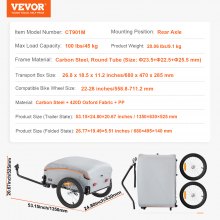 VEVOR Bike Cargo Trailer, 100 lbs Load Capacity, Heavy-Duty Bicycle Wagon Cart, Foldable Compact Storage with Universal Hitch, Waterproof Cover, 16" Wheels, Safe Reflectors, Fits 22"-28" Bike Wheels