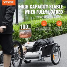 VEVOR Bike Cargo Trailer, 100 lbs Load Capacity, Heavy-Duty Bicycle Wagon Cart, Foldable Compact Storage & Quick Release with Universal Hitch, 16" Wheels, Safe Reflectors, Fits 22"-28" Bike Wheels