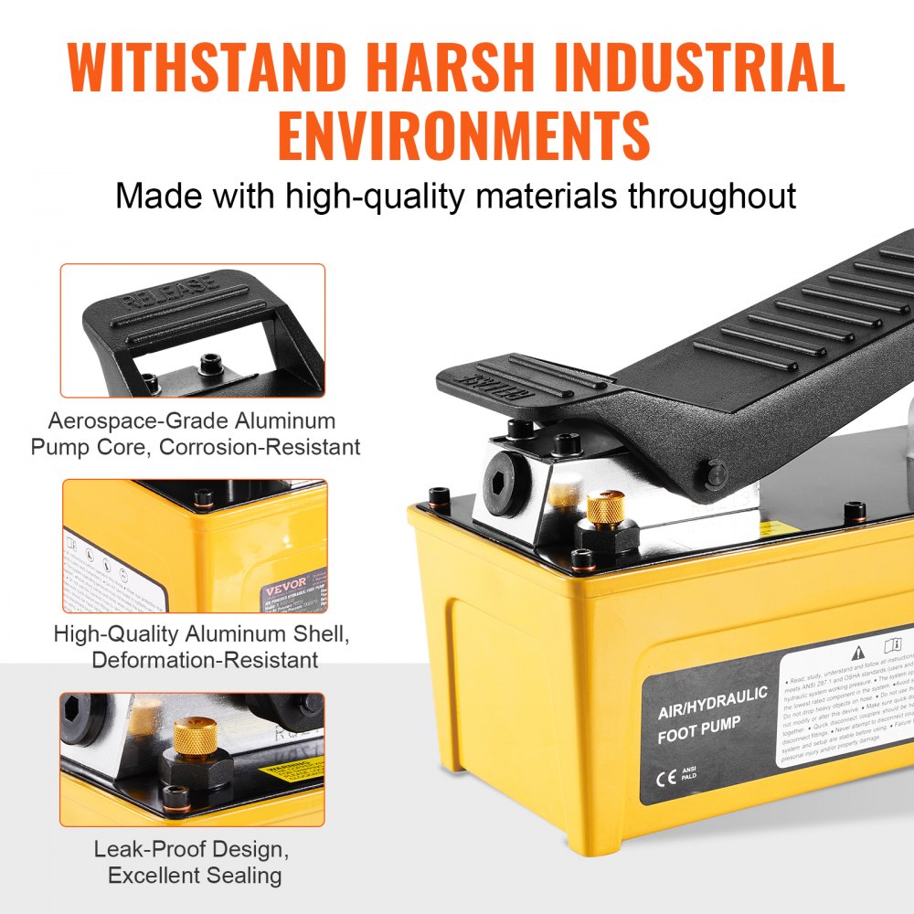 VEVOR 10,000PSI Air Hydraulic Pump, 1.6 L Reservoir, NPT 3/8 In Oil Outlet, NPT 1/4 In Inlet, Aluminum Air Actuated Treadle Foot Pump with Hose, for Automobile Repair Frame Machine & Hydraulic Press