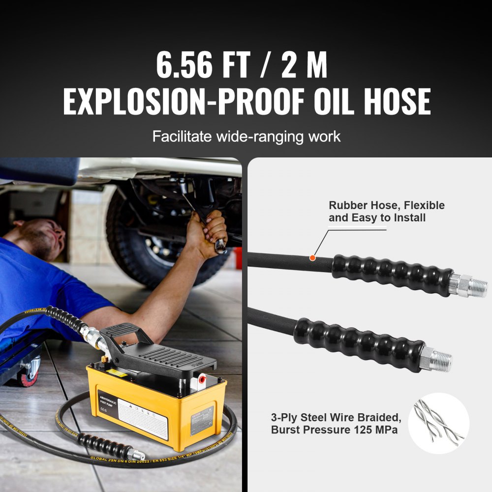 VEVOR 689 bar(10,000PSI) Air Hydraulic Pump, 1.6 L(0.42 Gal) Reservoir, NPT 9.5mm(3/8 In) Oil Outlet, NPT 6.4mm(1/4 In) Inlet, Aluminum Shell Air Actuated Treadle Foot Pump, for Automobile Repair Frame Machine & Hydraulic Press