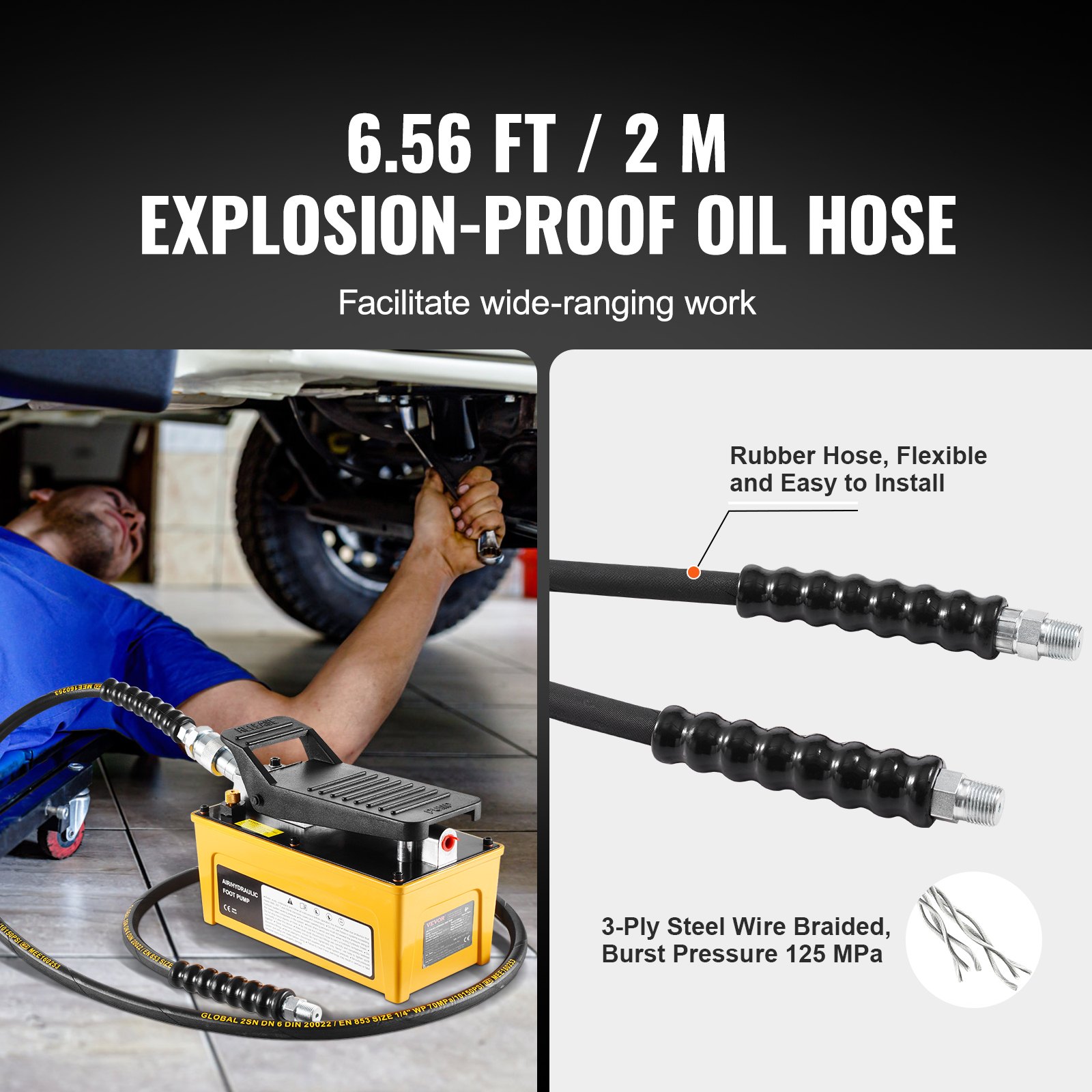 VEVOR 689 bar(10,000PSI) Air Hydraulic Pump, 1.6 L(0.42 Gal) Reservoir, NPT 9.5mm(3/8 In) Oil Outlet, NPT 6.4mm(1/4 In) Inlet, Aluminum Shell Air Actuated Treadle Foot Pump, for Automobile Repair Frame Machine & Hydraulic Press