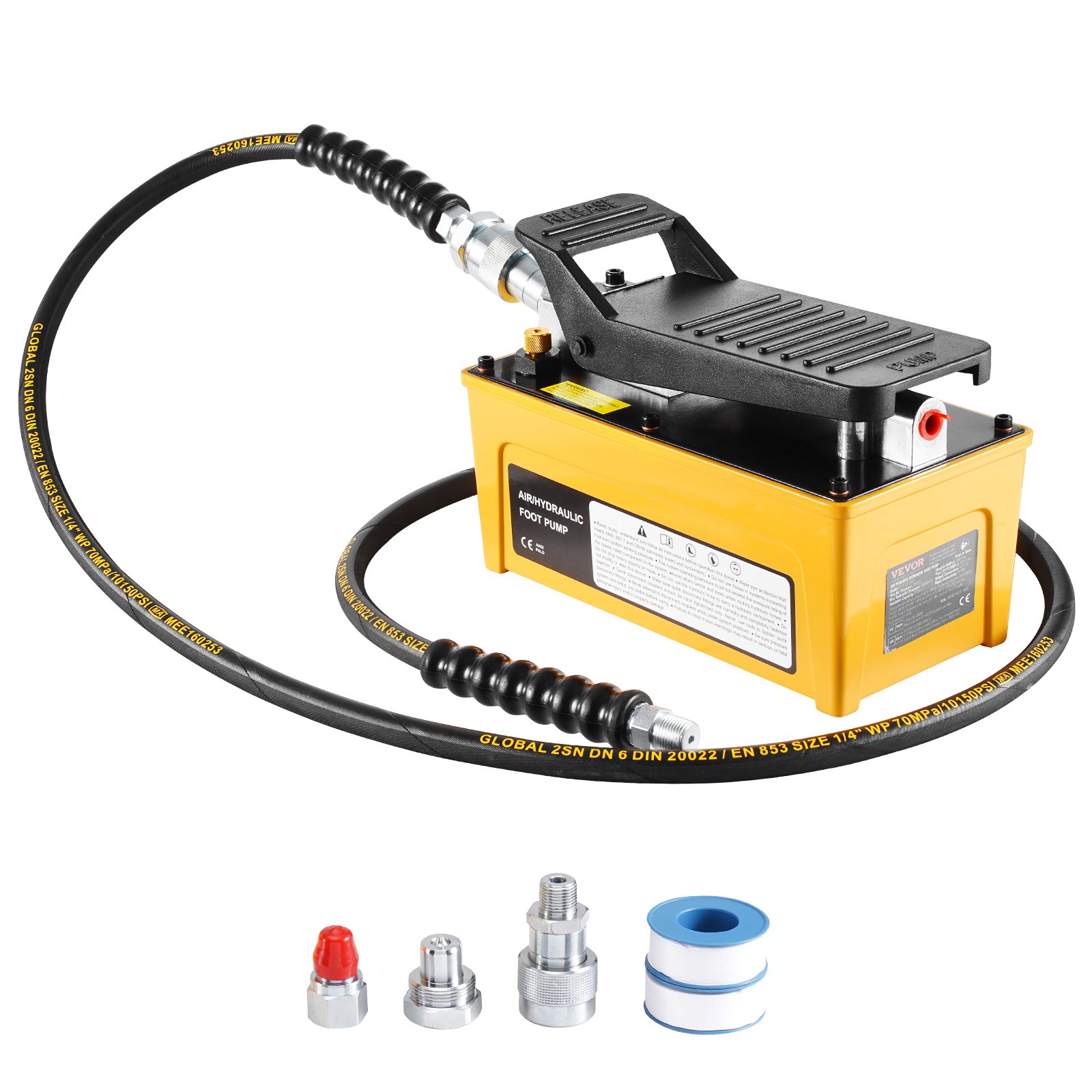 VEVOR 689 bar(10,000PSI) Air Hydraulic Pump, 1.6 L(0.42 Gal) Reservoir, NPT 9.5mm(3/8 In) Oil Outlet, NPT 6.4mm(1/4 In) Inlet, Aluminum Shell Air Actuated Treadle Foot Pump, for Automobile Repair Frame Machine & Hydraulic Press