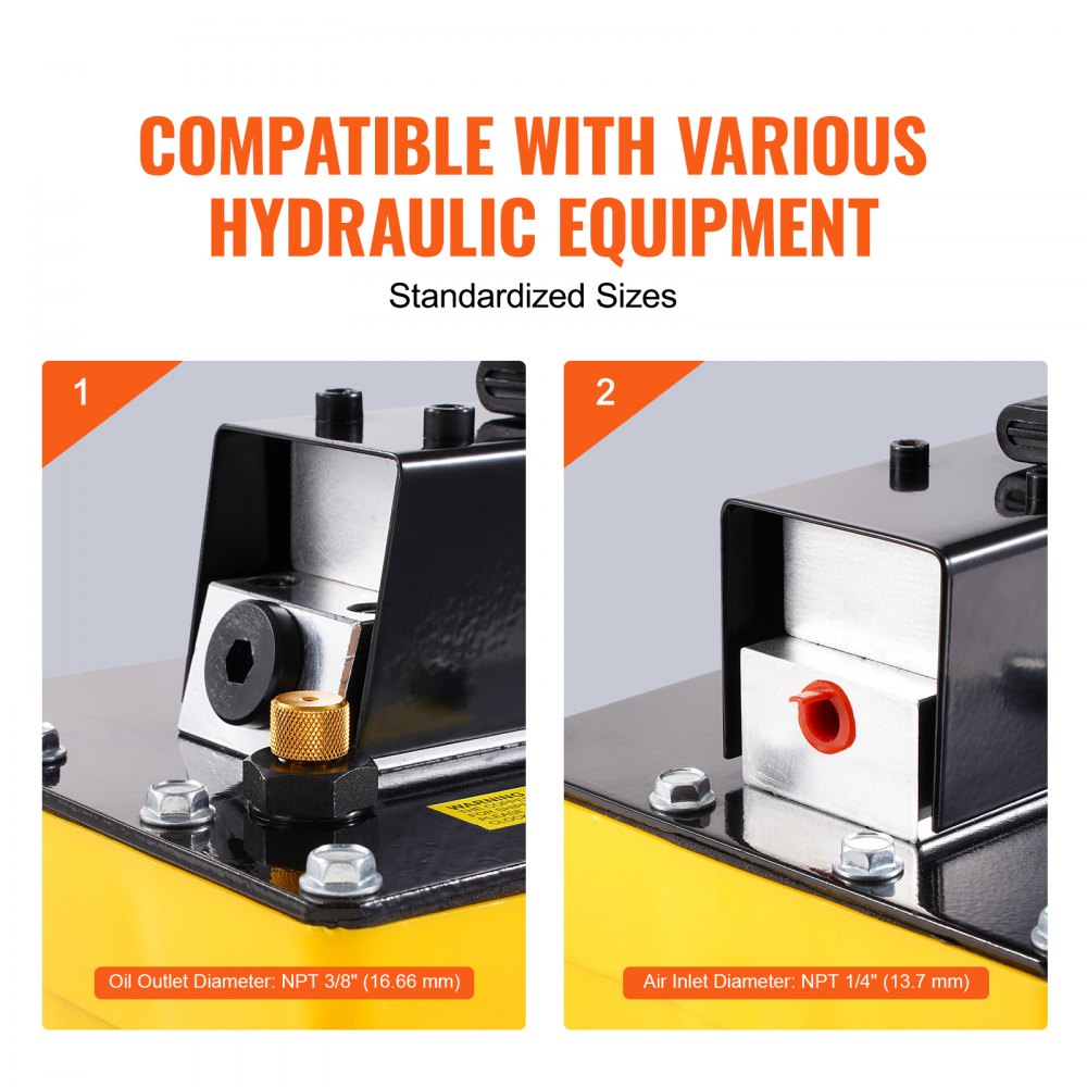 VEVOR 689 bar(10,000PSI) Air Hydraulic Pump, 2.3 L(0.61 Gal) Reservoir, NPT 9.5mm(3/8 In) Oil Outlet, NPT 6.4mm(1/4 In) Inlet, Plastic Air Hydraulic Pump with Remote Control Actuator, for Automobile Frame Machine & Hydraulic Press