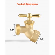 Hose Bibb 1/2" FIP x 3/4" MHT Connection Brass Outdoor Water Faucet Spigot