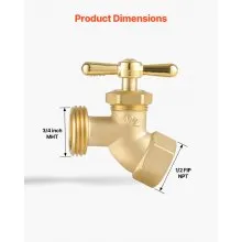 Hose Bibb 1/2" FIP x 3/4" MHT Connection Brass Outdoor Water Faucet Spigot