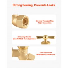 Hose Bibb 1/2" FIP x 3/4" MHT Connection Brass Outdoor Water Faucet Spigot