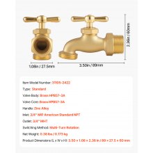 Hose Bibb 3/4" MIP x 3/4" MHT Connection Brass Outdoor Water Faucet Spigot