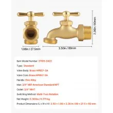 Hose Bibb 3/4" MIP x 3/4" MHT Connection Brass Outdoor Water Faucet Spigot