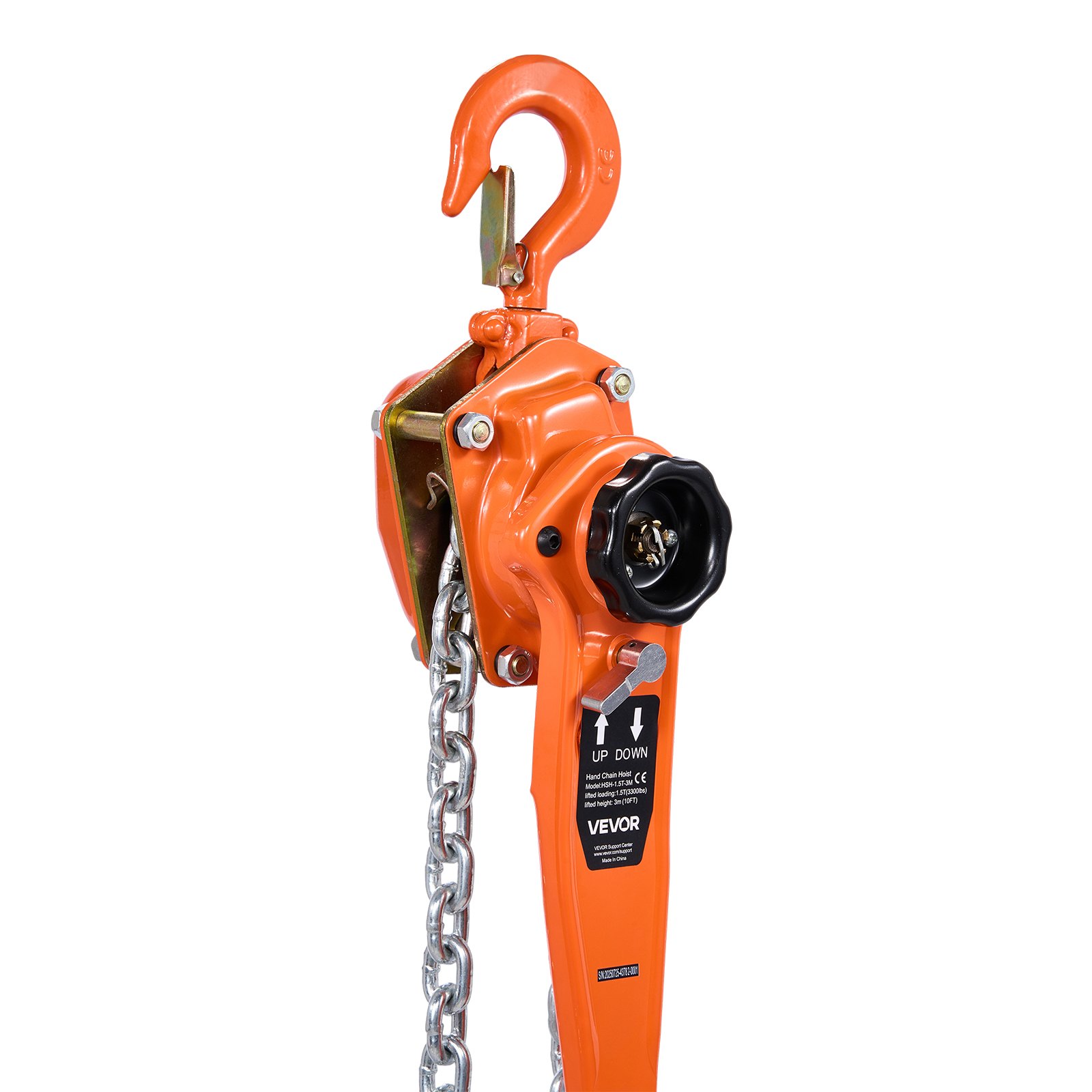 VEVOR Manual Lever Chain Hoist, 1-1/2T 1500KG Capacity Heavy Duty Come Along, 3M Lift G80 Alloy Steel Chain With Dual Pawl Mechanical Brake, 360° Rotating Hooks, for Warehouse Construction Garage