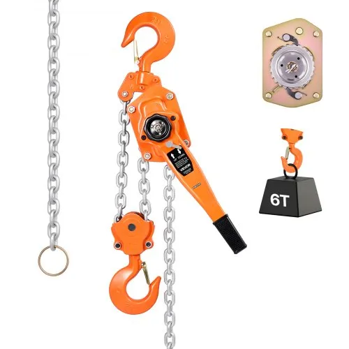 VEVOR Manual Lever Chain Hoist, 6T 6000KG Capacity Heavy Duty Come Along, 3M Lift G80 Alloy Steel Chain With Dual Pawl Mechanical Brake, 360° Rotating Hooks, for Warehouse Construction Garage