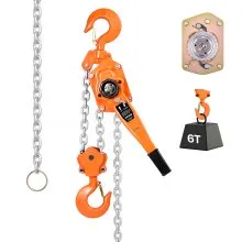 VEVOR Manual Lever Chain Hoist, 6T 6000KG Capacity Heavy Duty Come Along, 3M Lift G80 Alloy Steel Chain With Dual Pawl Mechanical Brake, 360° Rotating Hooks, for Warehouse Construction Garage
