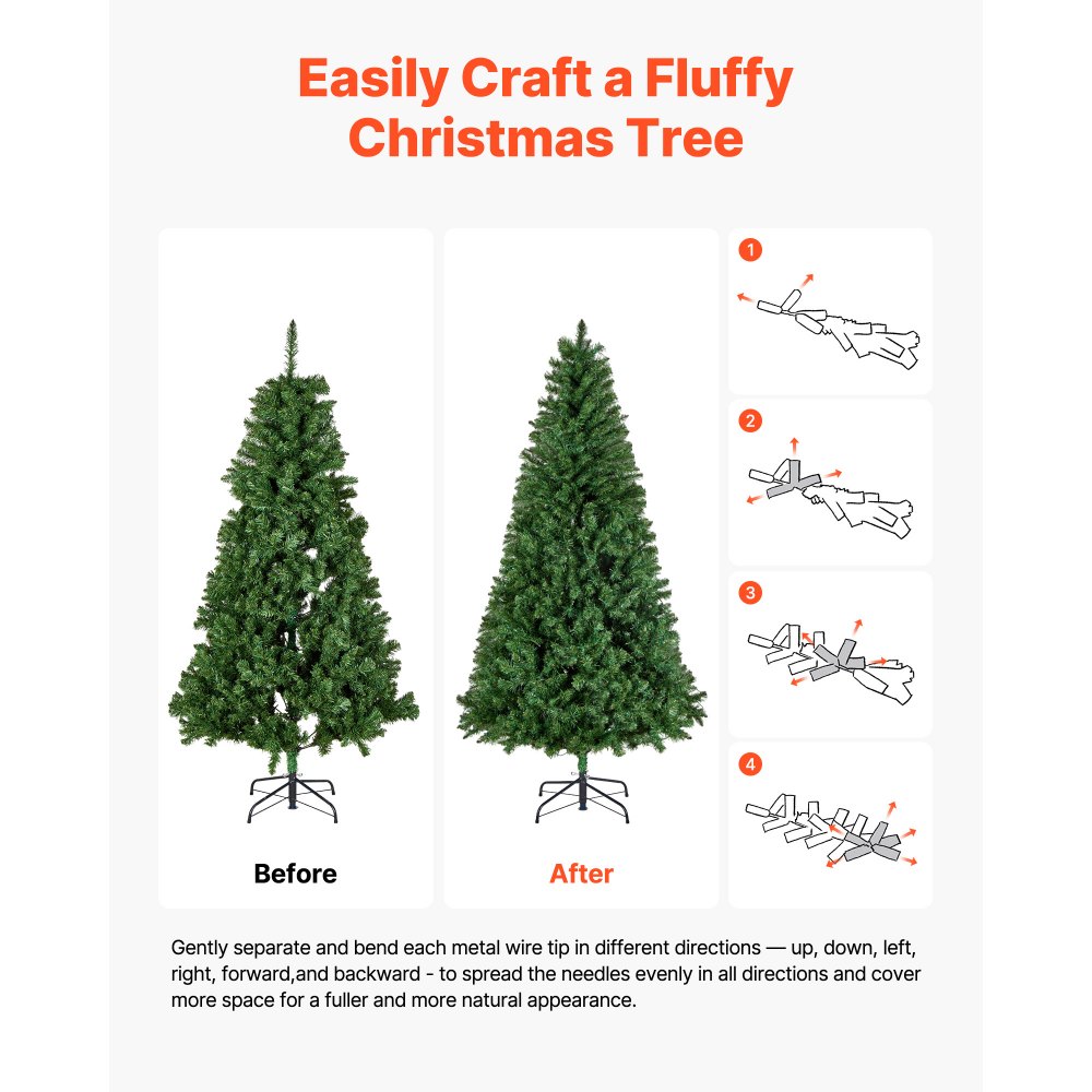 VEVOR Christmas Tree, 6ft Prelit Artificial Xmas Tree, Full Holiday Decor Trees with 330 Colorful LED Lights, 11 Lighting Modes, 1250 Branch Tips & Sturdy Metal Base for Home Party Office Decoration