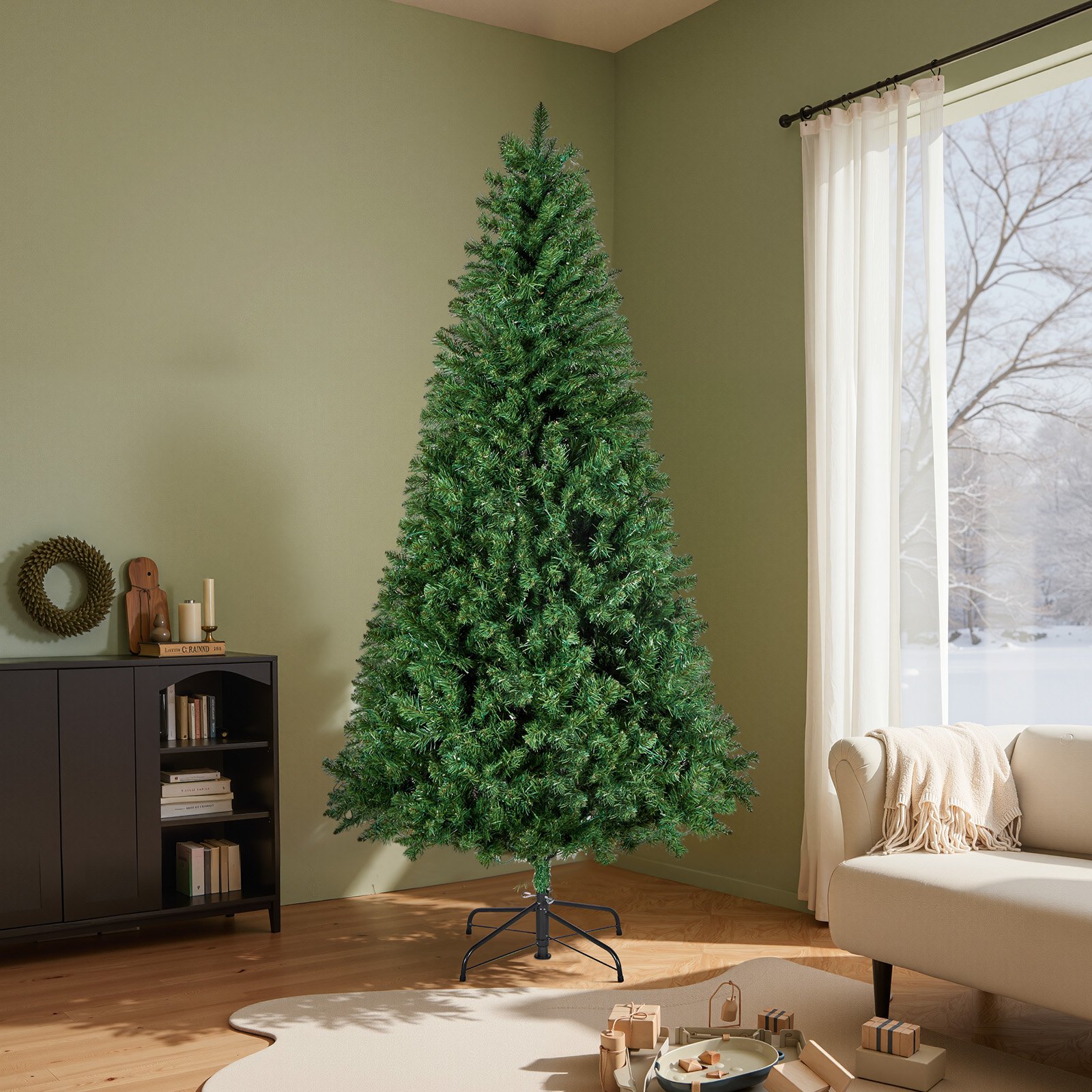 VEVOR Christmas Tree, 6ft Prelit Artificial Xmas Tree, Full Holiday Decor Trees with 330 Colorful LED Lights, 11 Lighting Modes, 1250 Branch Tips & Sturdy Metal Base for Home Party Office Decoration
