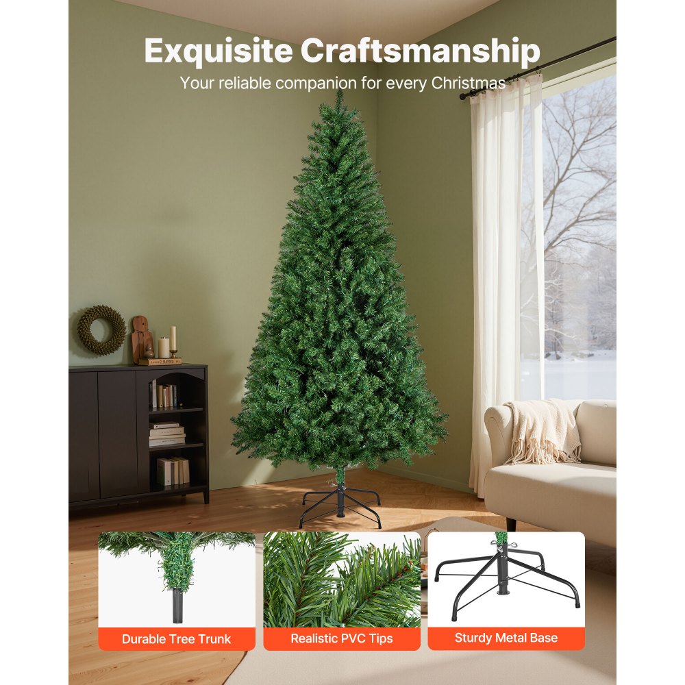 VEVOR Christmas Tree, 7.2ft Prelit Artificial Xmas Tree, Full Holiday Decor Trees with 470 Colorful LED Lights, 11 Lighting Modes, 1346 Branch Tips & Sturdy Metal Base for Home Party Office Decoration