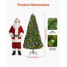 VEVOR Christmas Tree, 7.2ft Prelit Artificial Xmas Tree, Full Holiday Decor Trees with 470 Colorful LED Lights, 11 Lighting Modes, 1346 Branch Tips & Sturdy Metal Base for Home Party Office Decoration