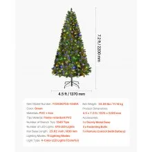 VEVOR Christmas Tree, 7.2ft Prelit Artificial Xmas Tree, Full Holiday Decor Trees with 470 Colorful LED Lights, 11 Lighting Modes, 1346 Branch Tips & Sturdy Metal Base for Home Party Office Decoration