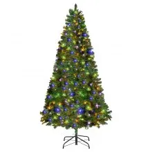 VEVOR Christmas Tree, 7.2ft Prelit Artificial Xmas Tree, Full Holiday Decor Trees with 470 Colorful LED Lights, 11 Lighting Modes, 1346 Branch Tips & Sturdy Metal Base for Home Party Office Decoration