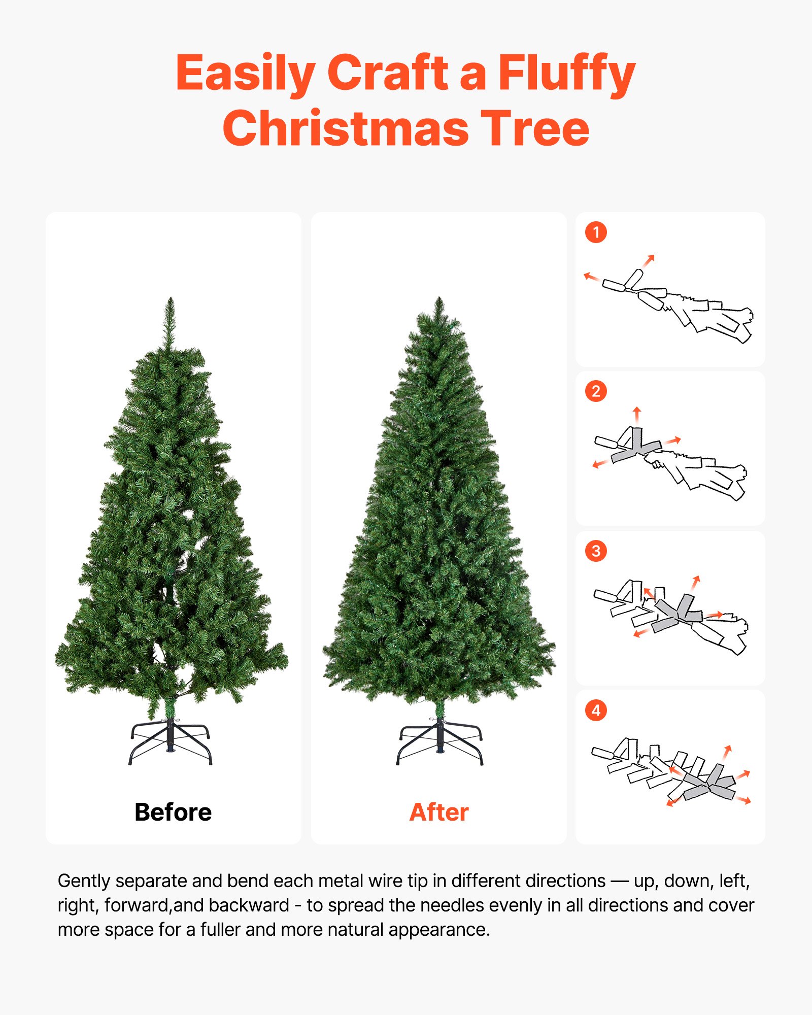 VEVOR Christmas Tree, 7.2ft Prelit Artificial Xmas Tree, Full Holiday Decor Trees with 470 Colorful LED Lights, 11 Lighting Modes, 1346 Branch Tips & Sturdy Metal Base for Home Party Office Decoration