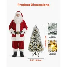 VEVOR Christmas Tree, 4ft Prelit Flocked Artificial Tree, Full Holiday Xmas Deco Trees with 120 Warm White LED Lights, 8 Lighting Modes & 539 Branch Tips for Home Party Office Decoration