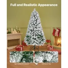 VEVOR Christmas Tree, 4ft Prelit Flocked Artificial Tree, Full Holiday Xmas Deco Trees with 120 Warm White LED Lights, 8 Lighting Modes & 539 Branch Tips for Home Party Office Decoration