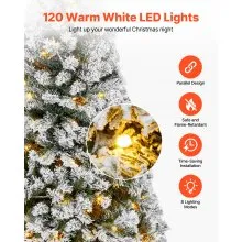 VEVOR Christmas Tree, 4ft Prelit Flocked Artificial Tree, Full Holiday Xmas Deco Trees with 120 Warm White LED Lights, 8 Lighting Modes & 539 Branch Tips for Home Party Office Decoration
