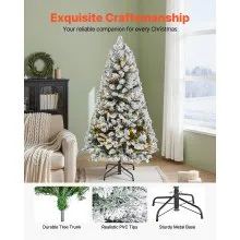 VEVOR Christmas Tree, 4ft Prelit Flocked Artificial Tree, Full Holiday Xmas Deco Trees with 120 Warm White LED Lights, 8 Lighting Modes & 539 Branch Tips for Home Party Office Decoration