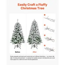 VEVOR Christmas Tree, 4ft Prelit Flocked Artificial Tree, Full Holiday Xmas Deco Trees with 120 Warm White LED Lights, 8 Lighting Modes & 539 Branch Tips for Home Party Office Decoration