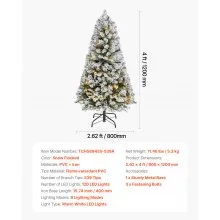 VEVOR Christmas Tree, 4ft Prelit Flocked Artificial Tree, Full Holiday Xmas Deco Trees with 120 Warm White LED Lights, 8 Lighting Modes & 539 Branch Tips for Home Party Office Decoration