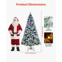 VEVOR Christmas Tree, 7.2ft Prelit Flocked Artificial Tree, Full Holiday Xmas Deco Trees with 470 Colorful LED Lights, 11 Lighting Modes & 1346 Branch Tips for Home Party Office Decoration