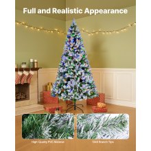 VEVOR Christmas Tree, 7.2ft Prelit Flocked Artificial Tree, Full Holiday Xmas Deco Trees with 470 Colorful LED Lights, 11 Lighting Modes & 1346 Branch Tips for Home Party Office Decoration