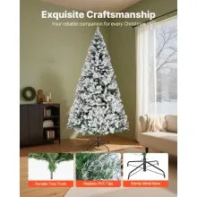 VEVOR Christmas Tree, 7.2ft Prelit Flocked Artificial Tree, Full Holiday Xmas Deco Trees with 470 Colorful LED Lights, 11 Lighting Modes & 1346 Branch Tips for Home Party Office Decoration